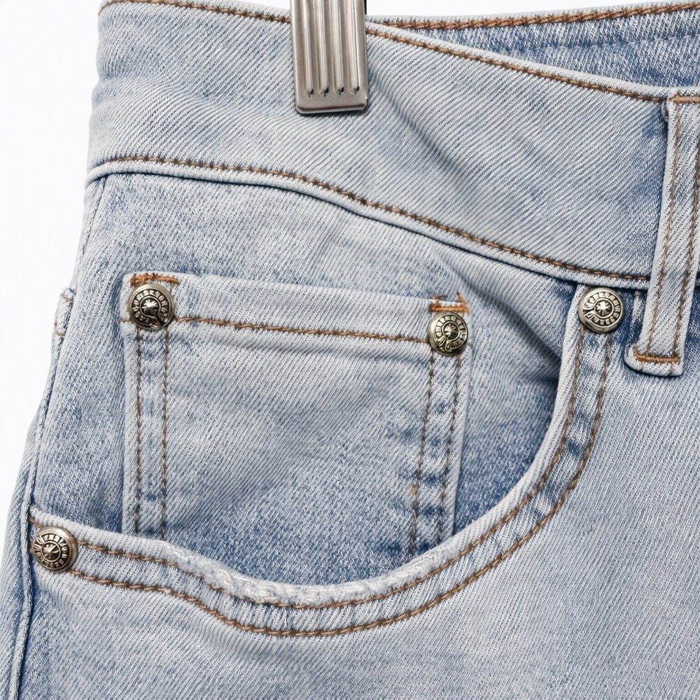 CDH Homme Gothic Cross Embroidery Distressed Blue Denim Jeans Y2K Streetwear s34 - Picture 6 of 8